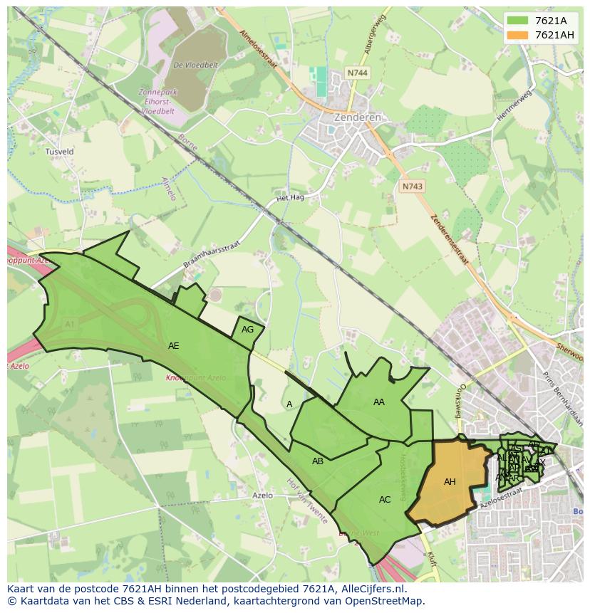 Afbeelding van het postcodegebied 7621 AH op de kaart.