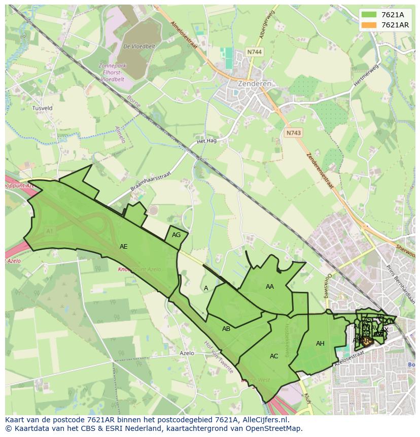 Afbeelding van het postcodegebied 7621 AR op de kaart.
