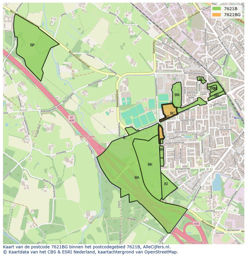 Afbeelding van het postcodegebied 7621 BG op de kaart.