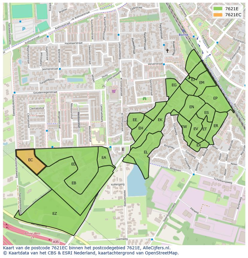 Afbeelding van het postcodegebied 7621 EC op de kaart.
