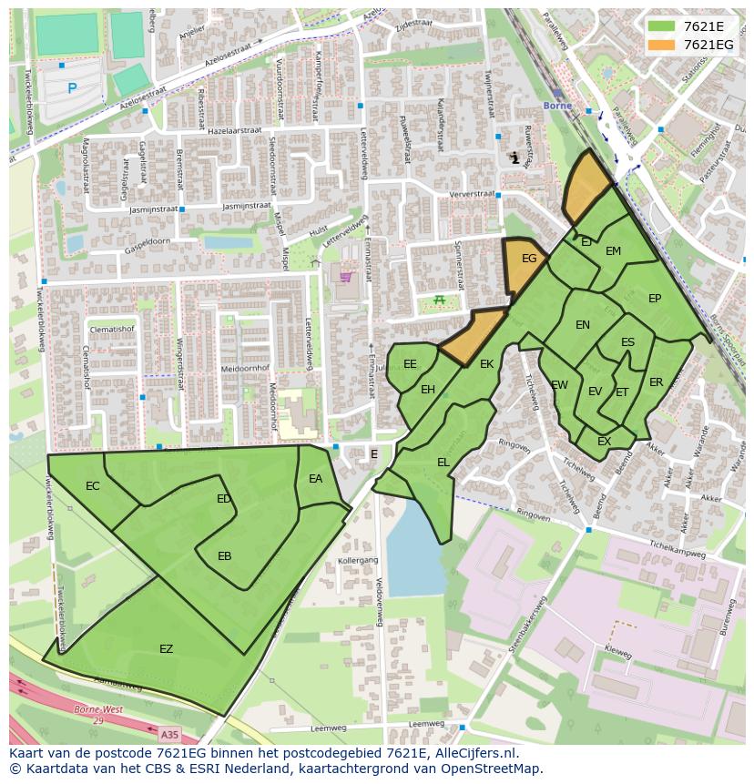 Afbeelding van het postcodegebied 7621 EG op de kaart.