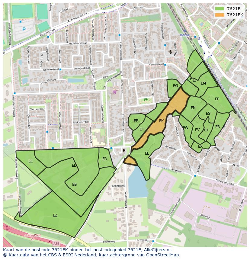 Afbeelding van het postcodegebied 7621 EK op de kaart.