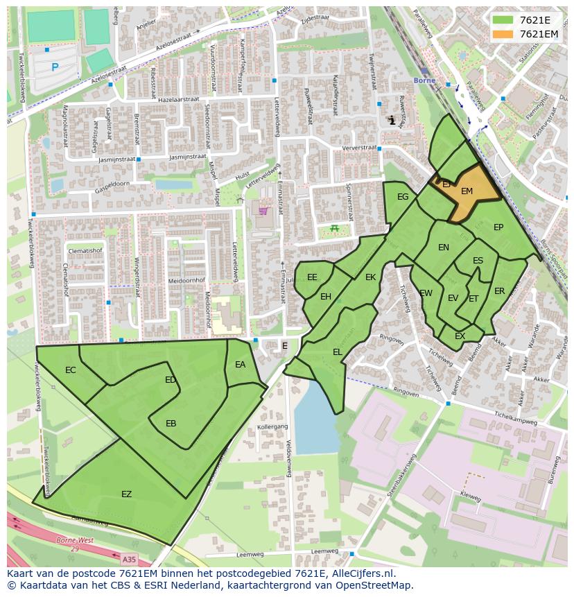 Afbeelding van het postcodegebied 7621 EM op de kaart.