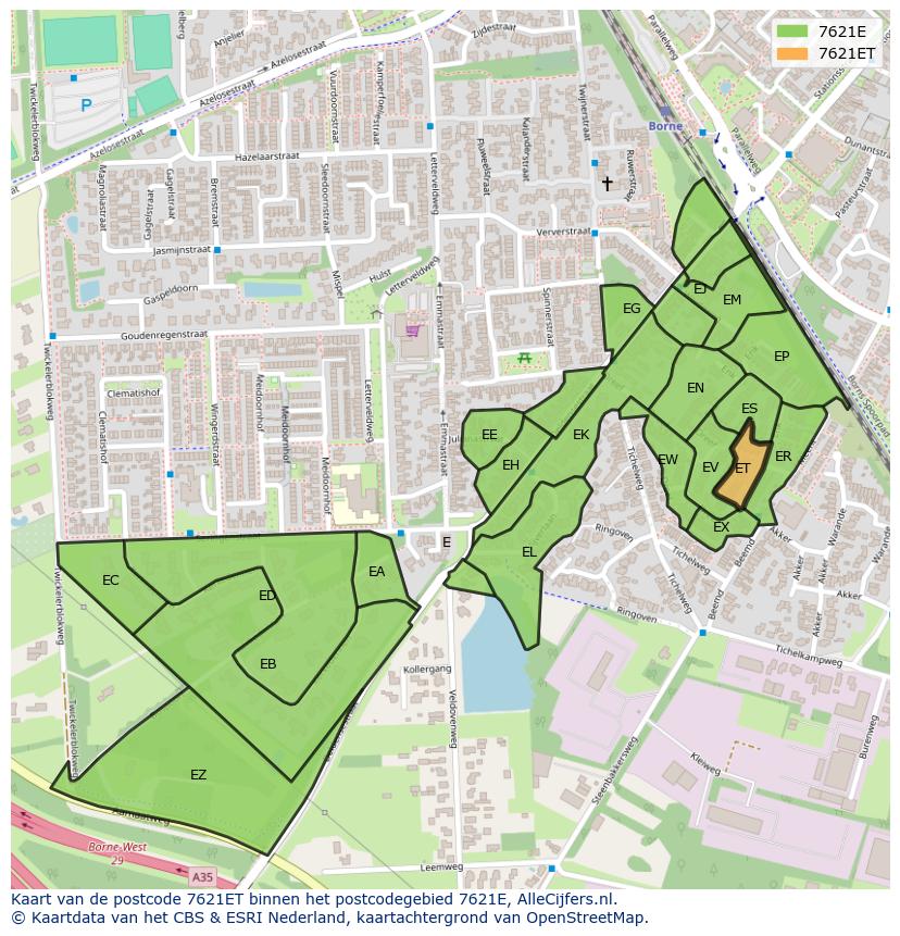 Afbeelding van het postcodegebied 7621 ET op de kaart.
