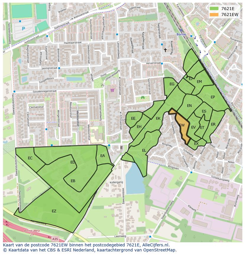 Afbeelding van het postcodegebied 7621 EW op de kaart.