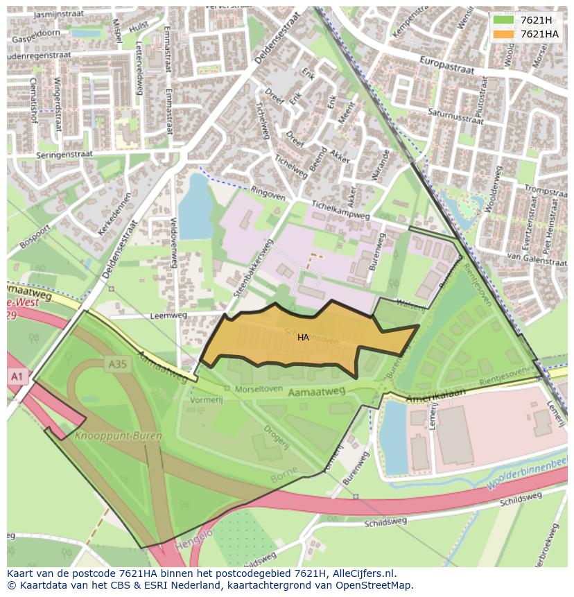 Afbeelding van het postcodegebied 7621 HA op de kaart.