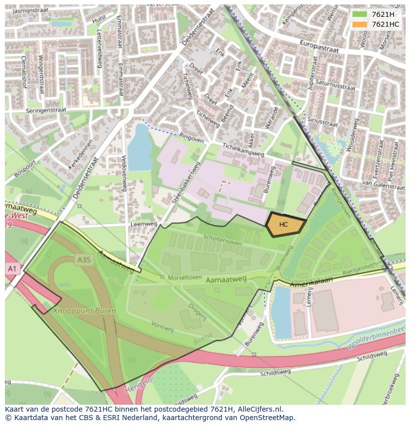 Afbeelding van het postcodegebied 7621 HC op de kaart.
