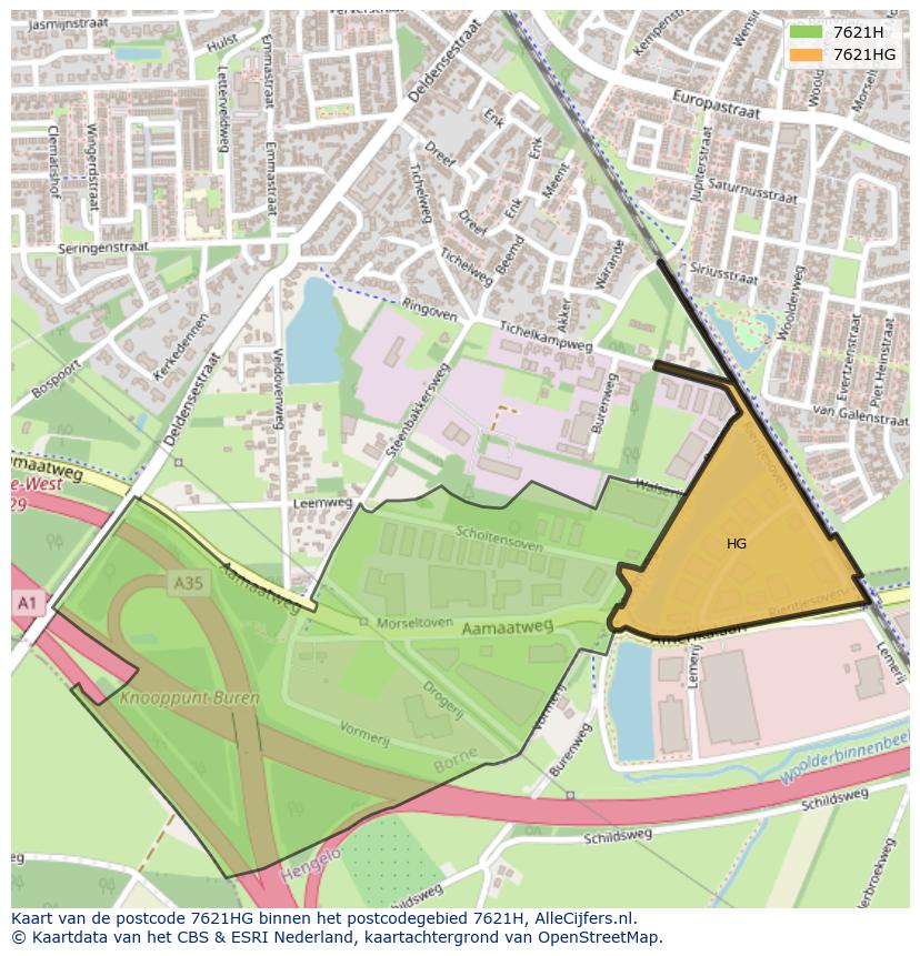 Afbeelding van het postcodegebied 7621 HG op de kaart.