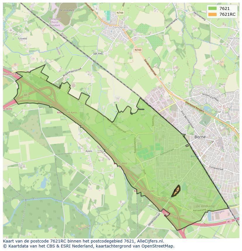 Afbeelding van het postcodegebied 7621 RC op de kaart.