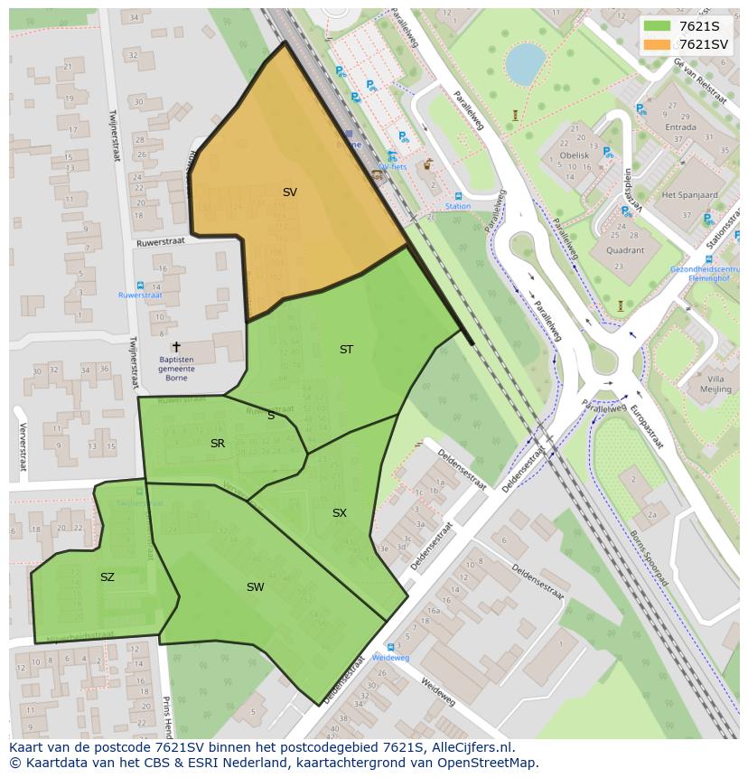 Afbeelding van het postcodegebied 7621 SV op de kaart.
