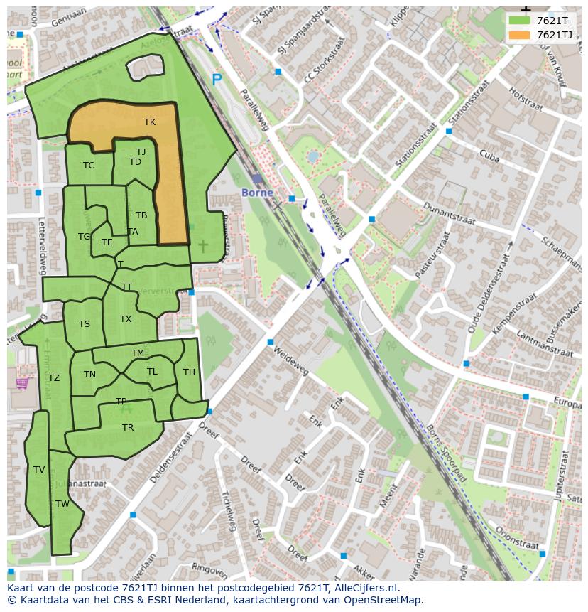 Afbeelding van het postcodegebied 7621 TJ op de kaart.
