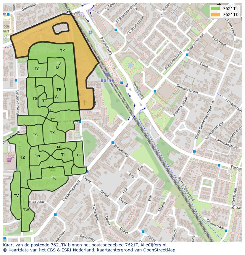 Afbeelding van het postcodegebied 7621 TK op de kaart.