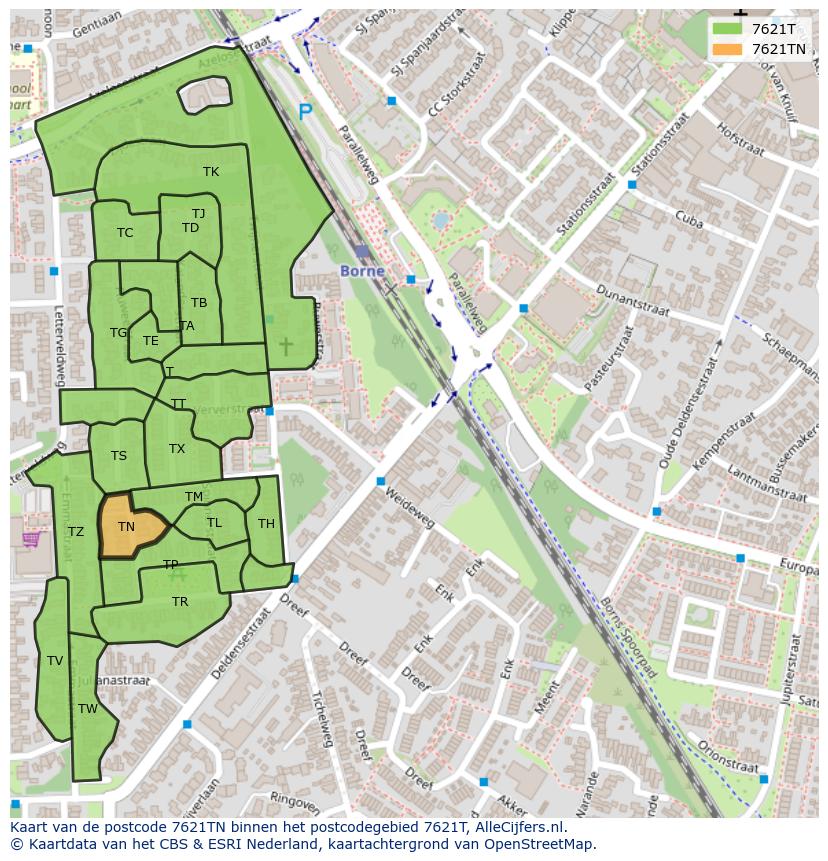 Afbeelding van het postcodegebied 7621 TN op de kaart.