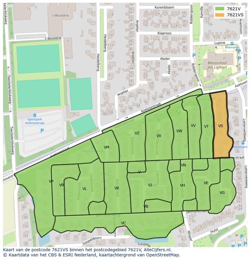 Afbeelding van het postcodegebied 7621 VS op de kaart.