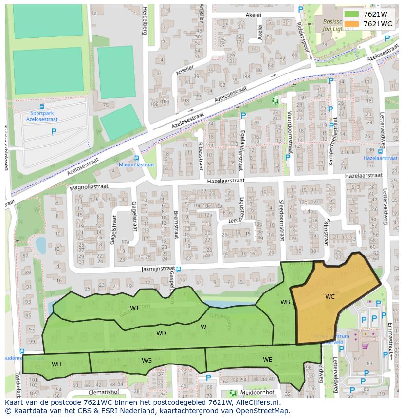 Afbeelding van het postcodegebied 7621 WC op de kaart.