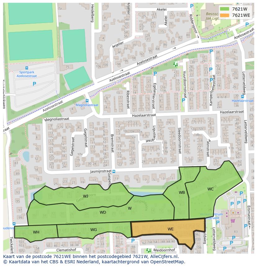 Afbeelding van het postcodegebied 7621 WE op de kaart.