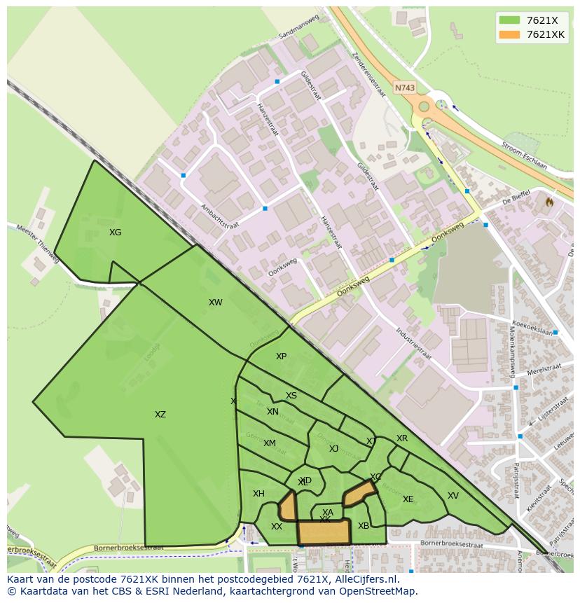 Afbeelding van het postcodegebied 7621 XK op de kaart.