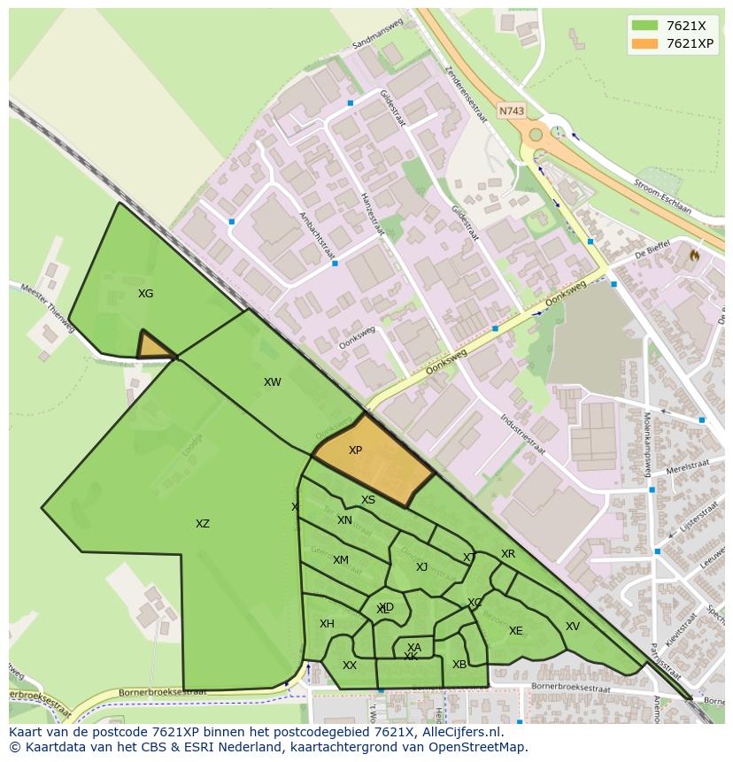Afbeelding van het postcodegebied 7621 XP op de kaart.