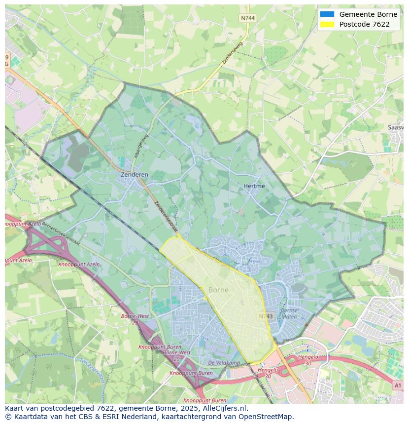 Afbeelding van het postcodegebied 7622 op de kaart.