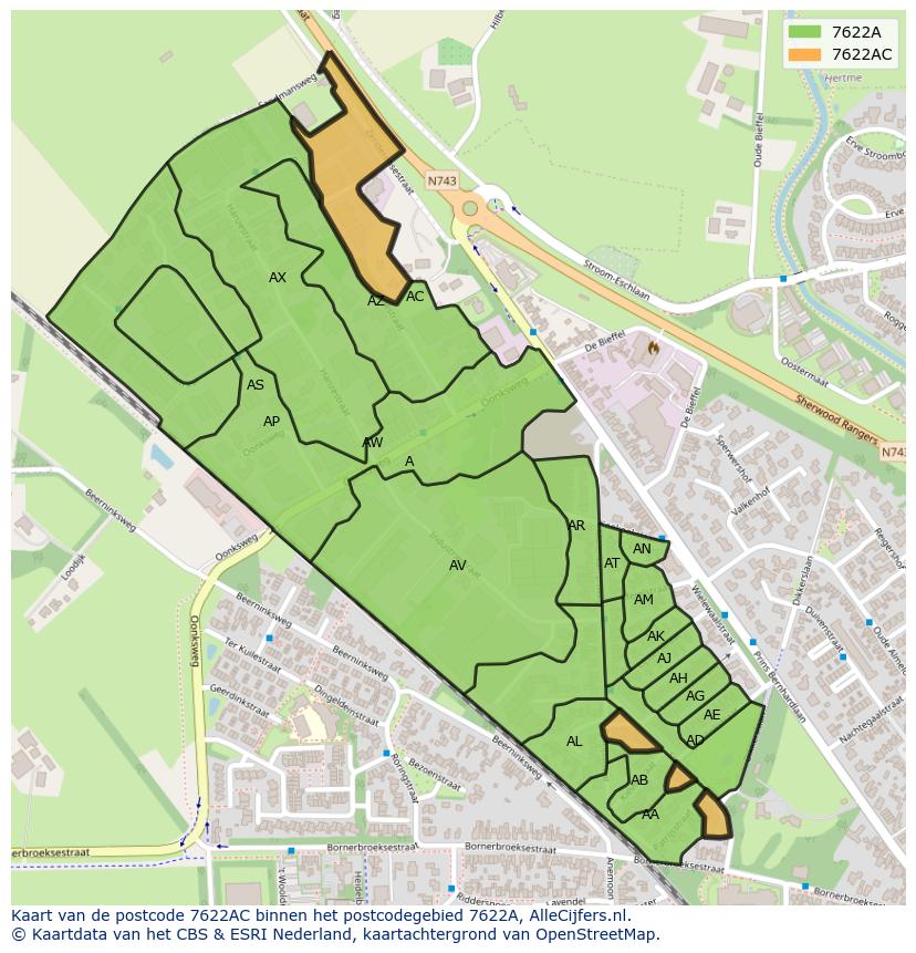Afbeelding van het postcodegebied 7622 AC op de kaart.