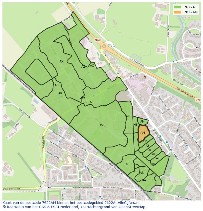 Afbeelding van het postcodegebied 7622 AM op de kaart.