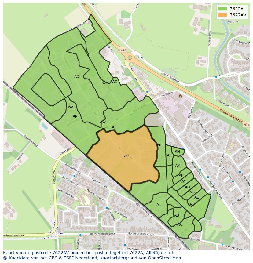 Afbeelding van het postcodegebied 7622 AV op de kaart.