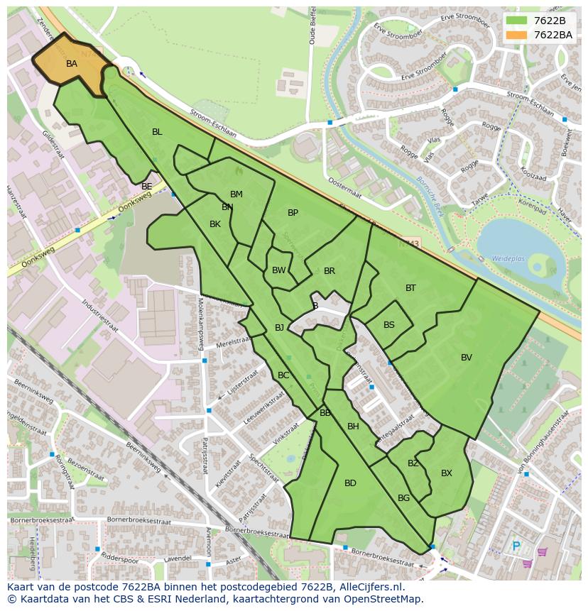 Afbeelding van het postcodegebied 7622 BA op de kaart.