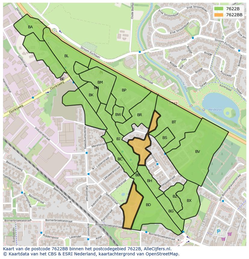 Afbeelding van het postcodegebied 7622 BB op de kaart.