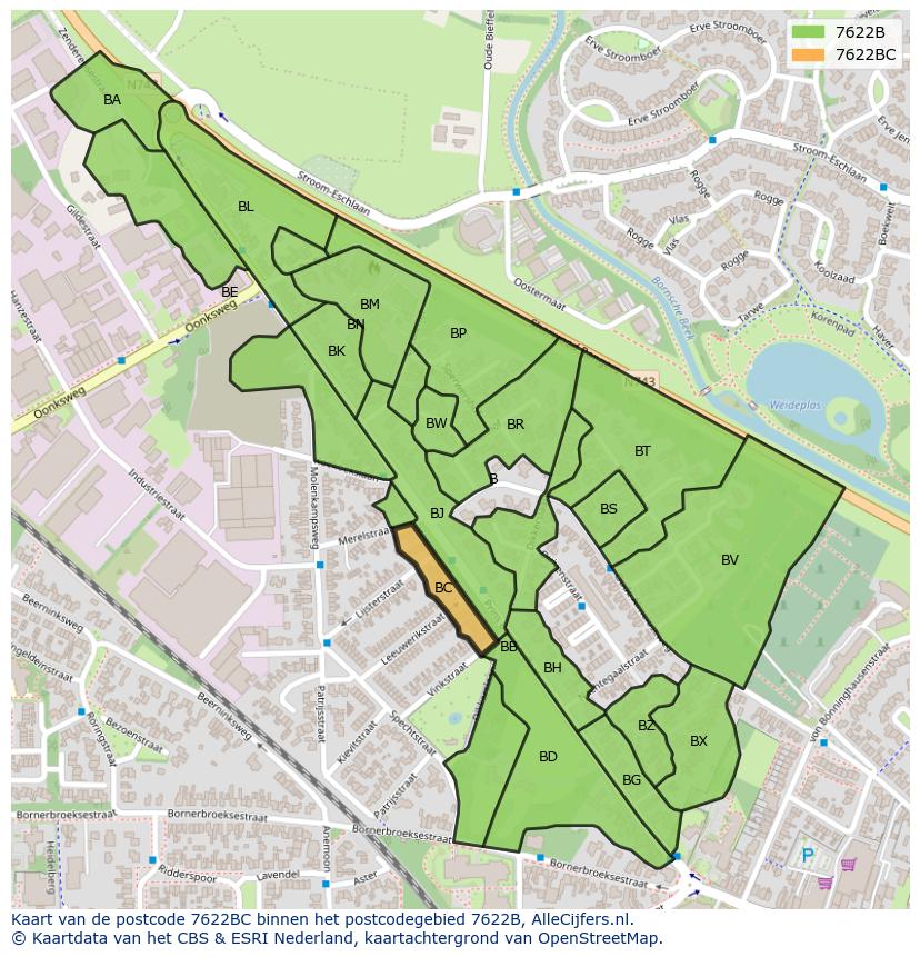 Afbeelding van het postcodegebied 7622 BC op de kaart.