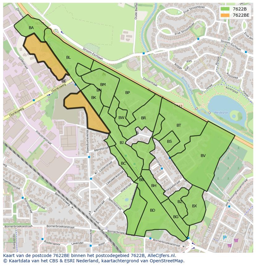 Afbeelding van het postcodegebied 7622 BE op de kaart.