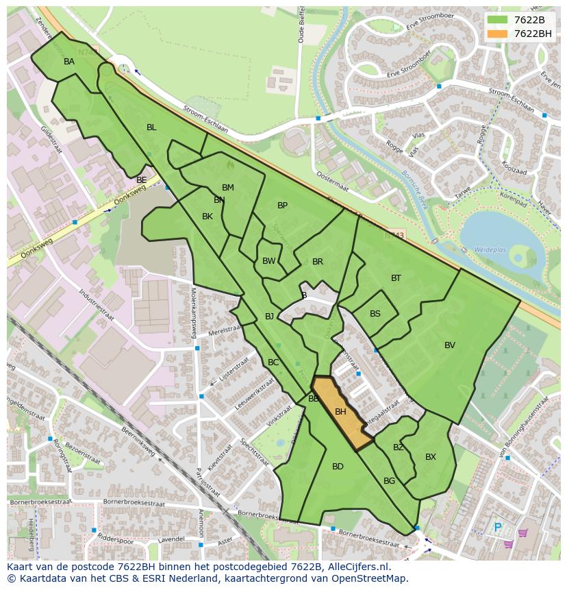 Afbeelding van het postcodegebied 7622 BH op de kaart.
