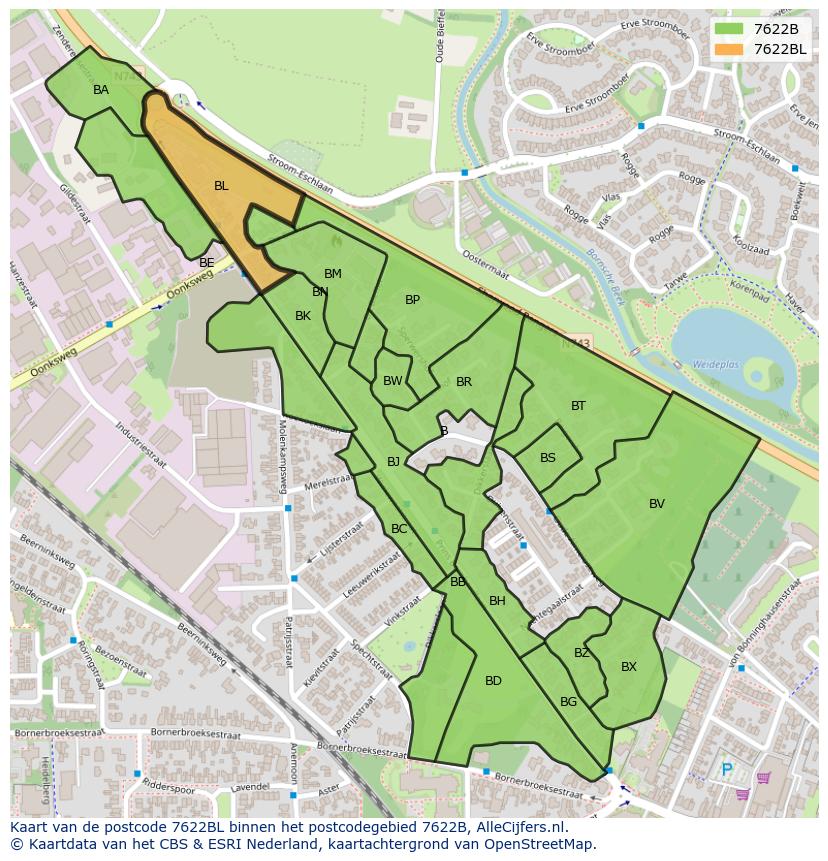 Afbeelding van het postcodegebied 7622 BL op de kaart.