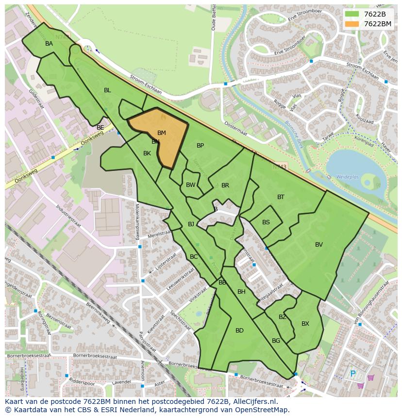 Afbeelding van het postcodegebied 7622 BM op de kaart.