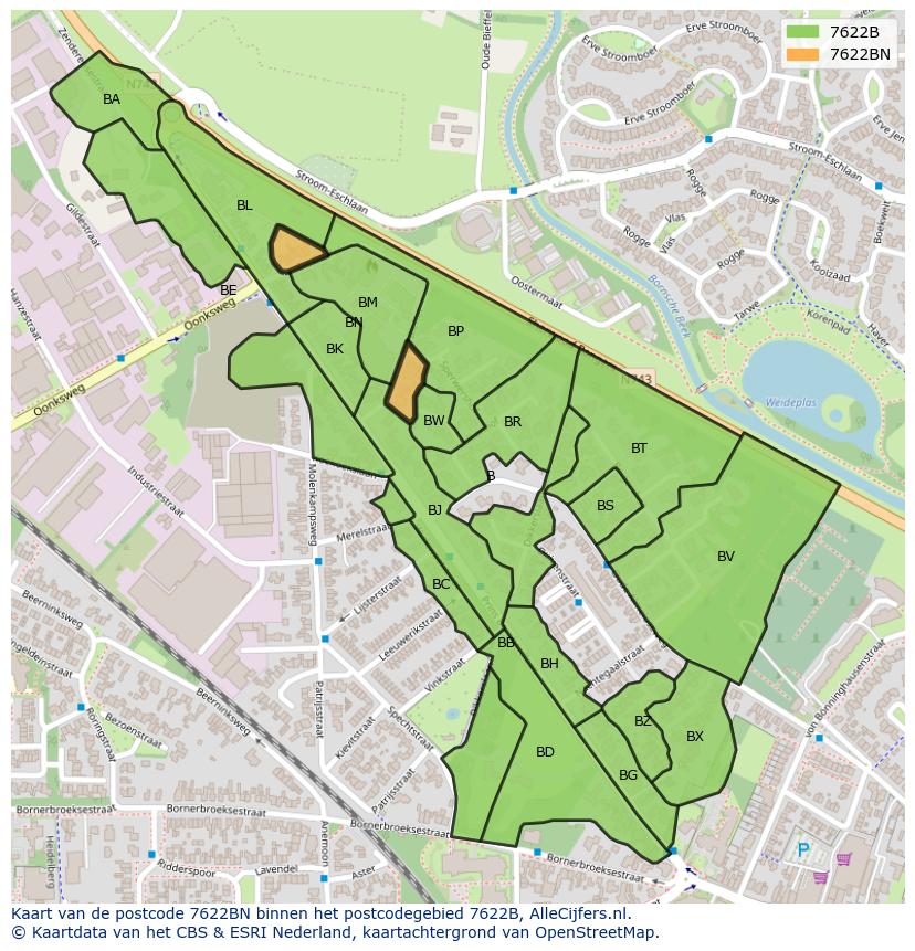 Afbeelding van het postcodegebied 7622 BN op de kaart.