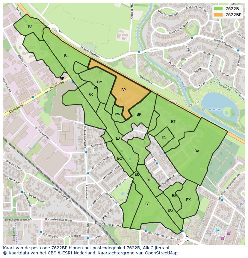 Afbeelding van het postcodegebied 7622 BP op de kaart.