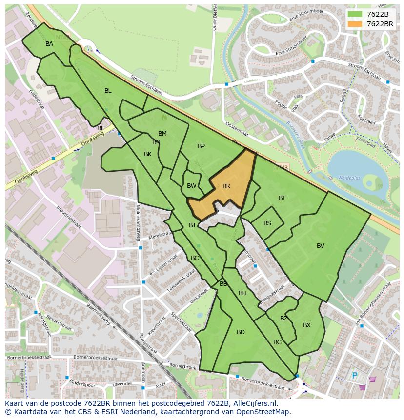 Afbeelding van het postcodegebied 7622 BR op de kaart.