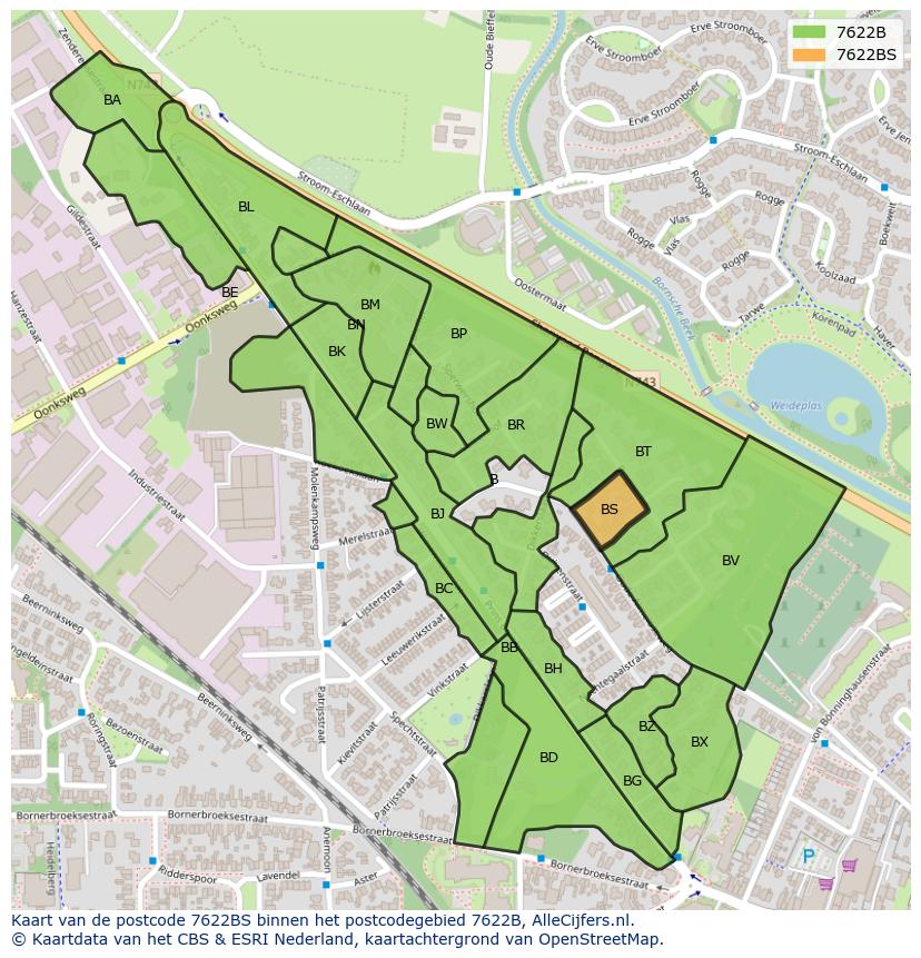 Afbeelding van het postcodegebied 7622 BS op de kaart.