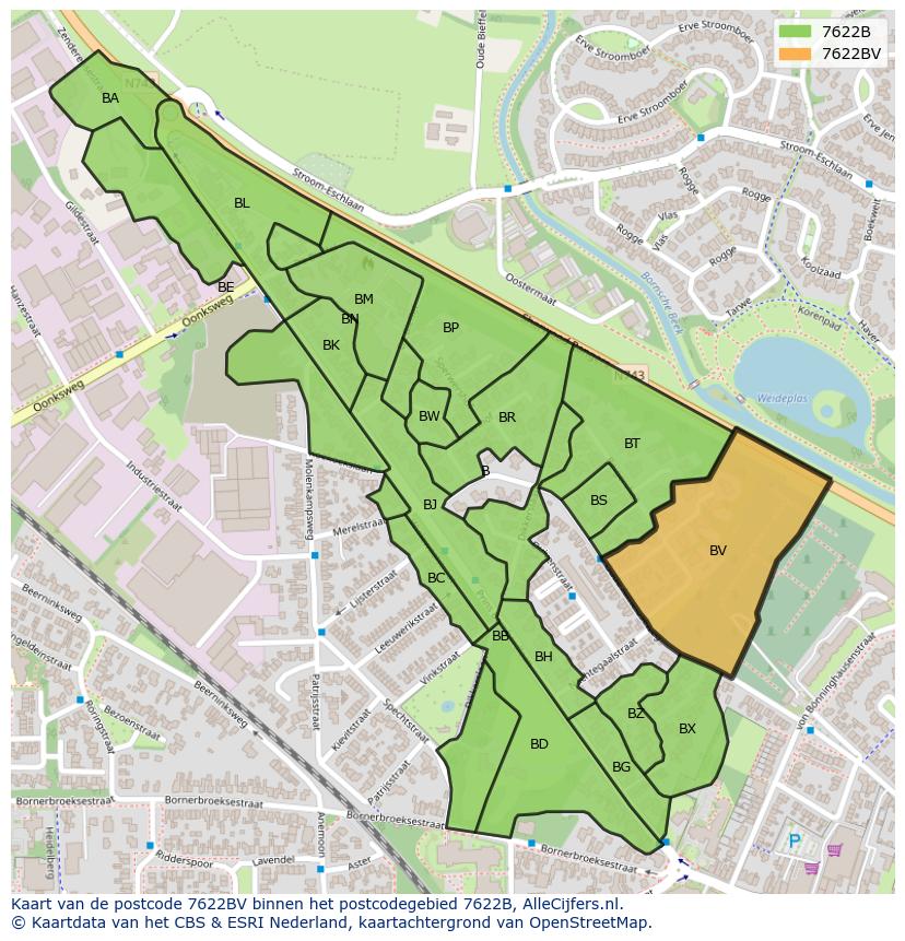 Afbeelding van het postcodegebied 7622 BV op de kaart.