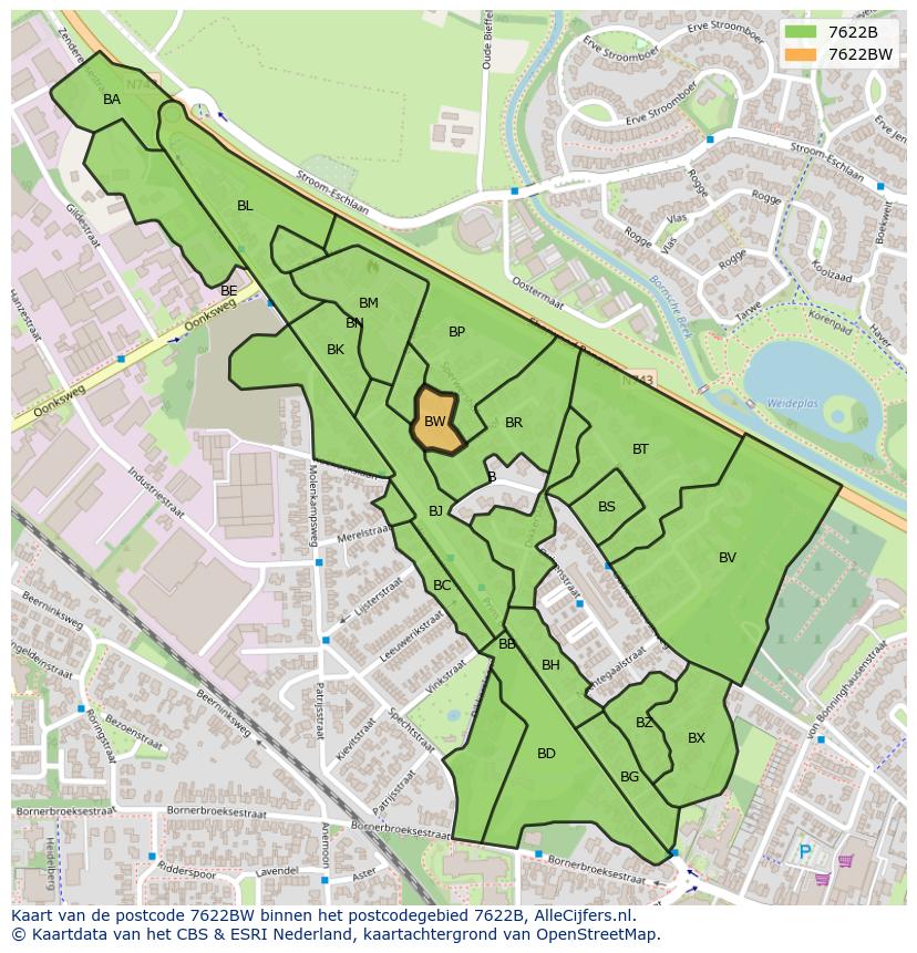 Afbeelding van het postcodegebied 7622 BW op de kaart.