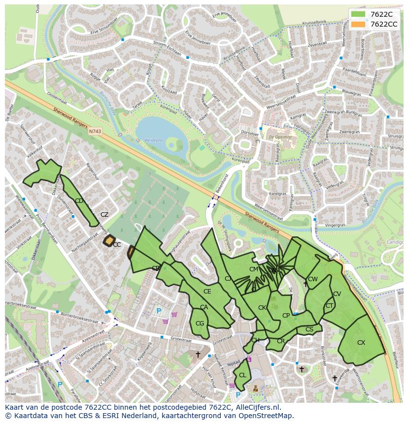 Afbeelding van het postcodegebied 7622 CC op de kaart.