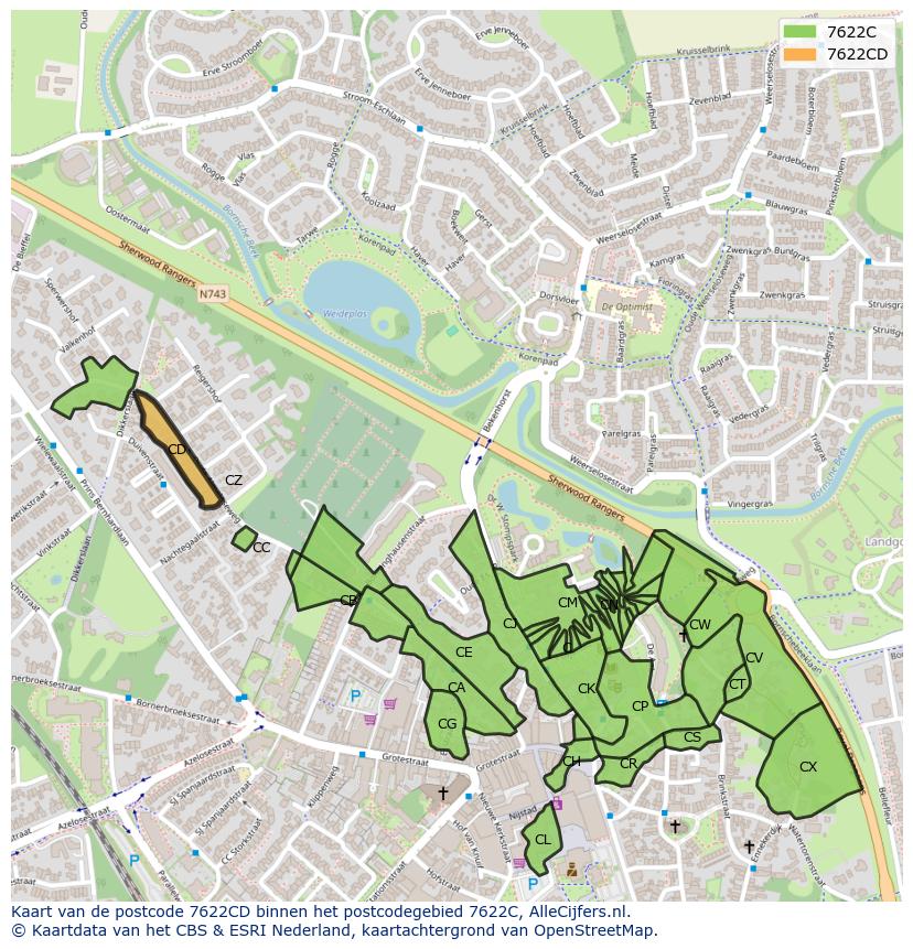 Afbeelding van het postcodegebied 7622 CD op de kaart.
