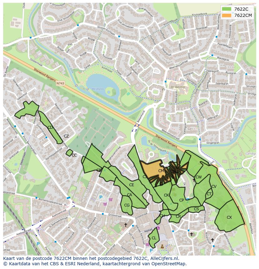 Afbeelding van het postcodegebied 7622 CM op de kaart.