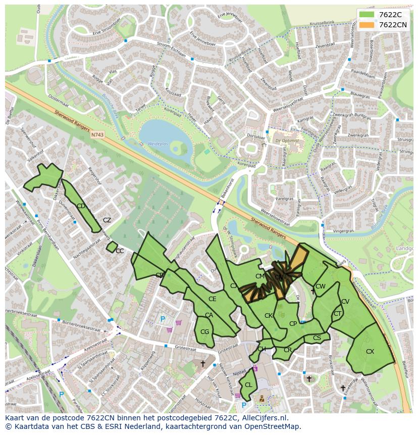 Afbeelding van het postcodegebied 7622 CN op de kaart.