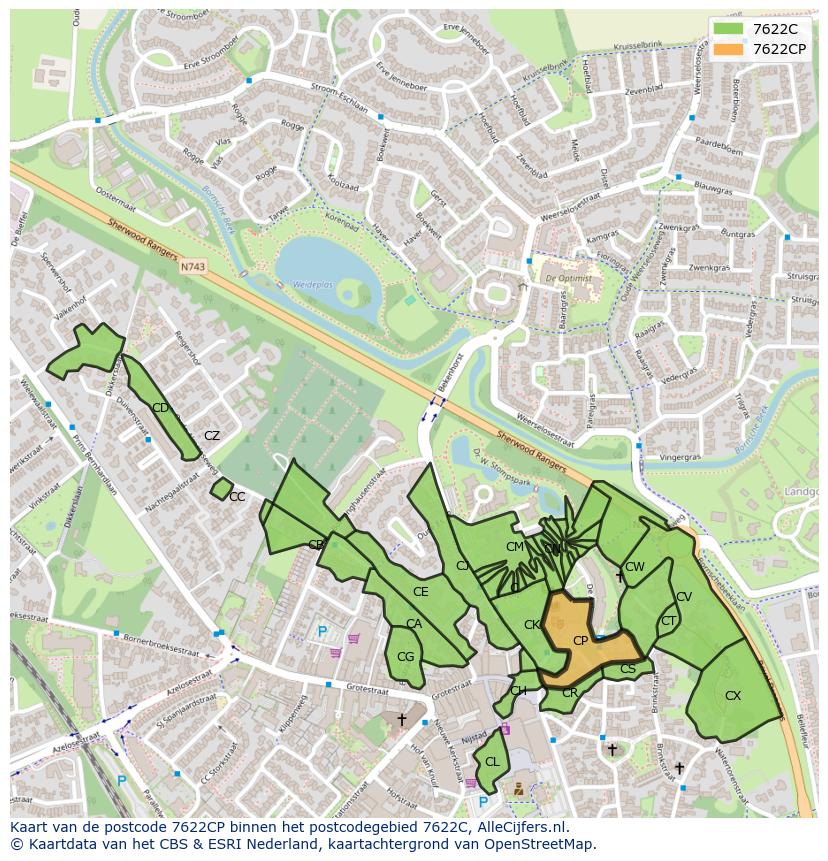 Afbeelding van het postcodegebied 7622 CP op de kaart.