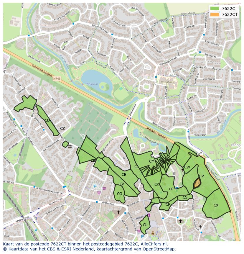 Afbeelding van het postcodegebied 7622 CT op de kaart.
