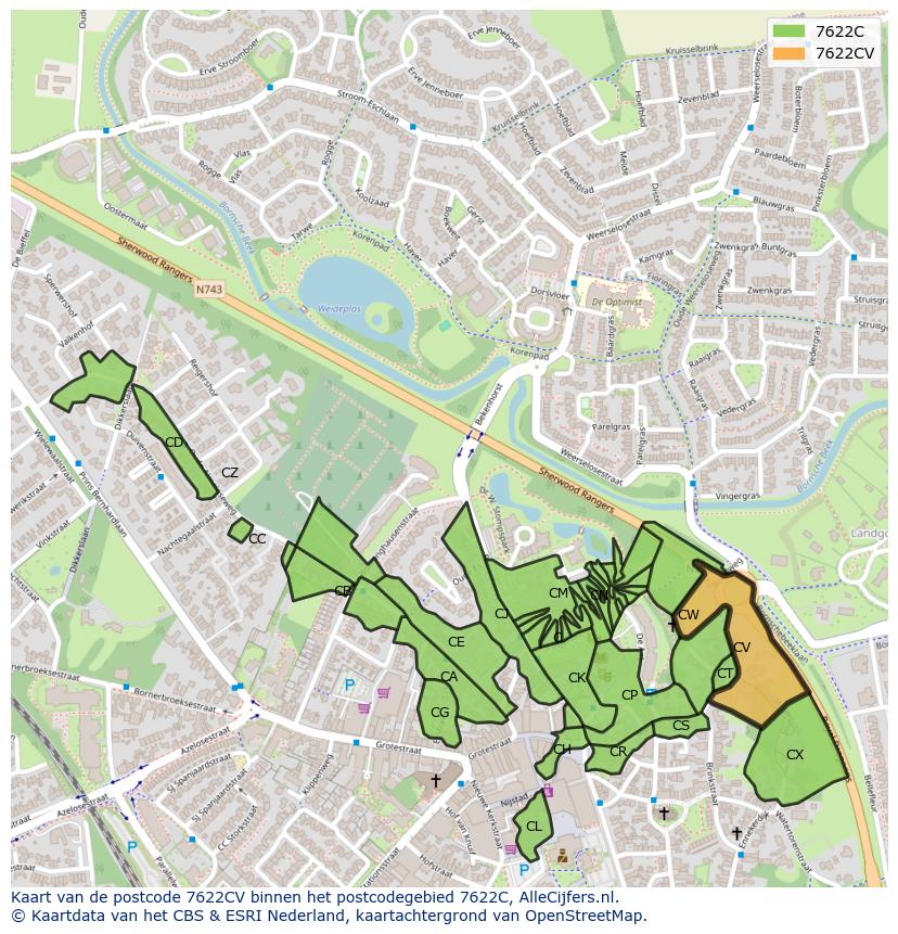 Afbeelding van het postcodegebied 7622 CV op de kaart.