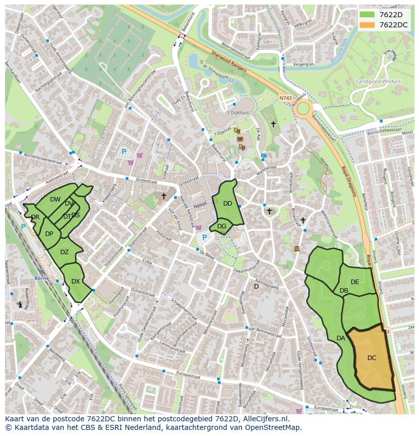 Afbeelding van het postcodegebied 7622 DC op de kaart.