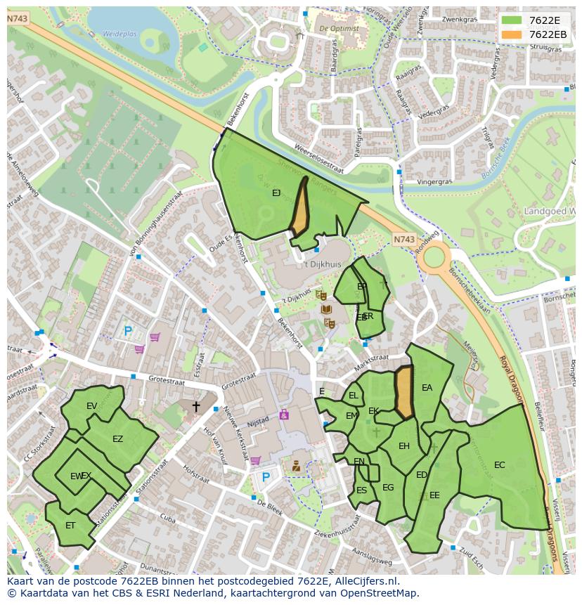 Afbeelding van het postcodegebied 7622 EB op de kaart.