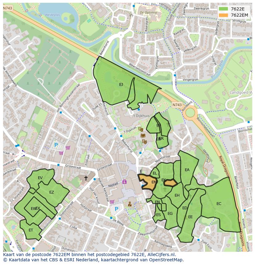Afbeelding van het postcodegebied 7622 EM op de kaart.