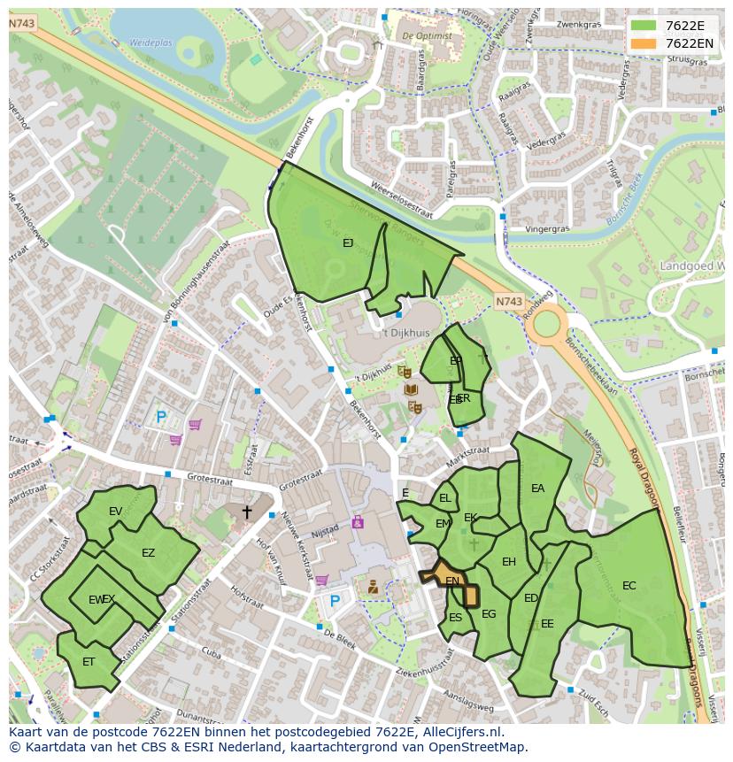 Afbeelding van het postcodegebied 7622 EN op de kaart.